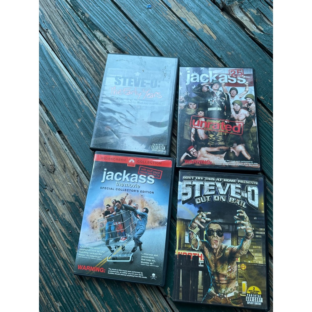 Jackass Steve-O DVD Lot The Movie 2.5 Unrated The Early Years Out on Bail 4 Pack